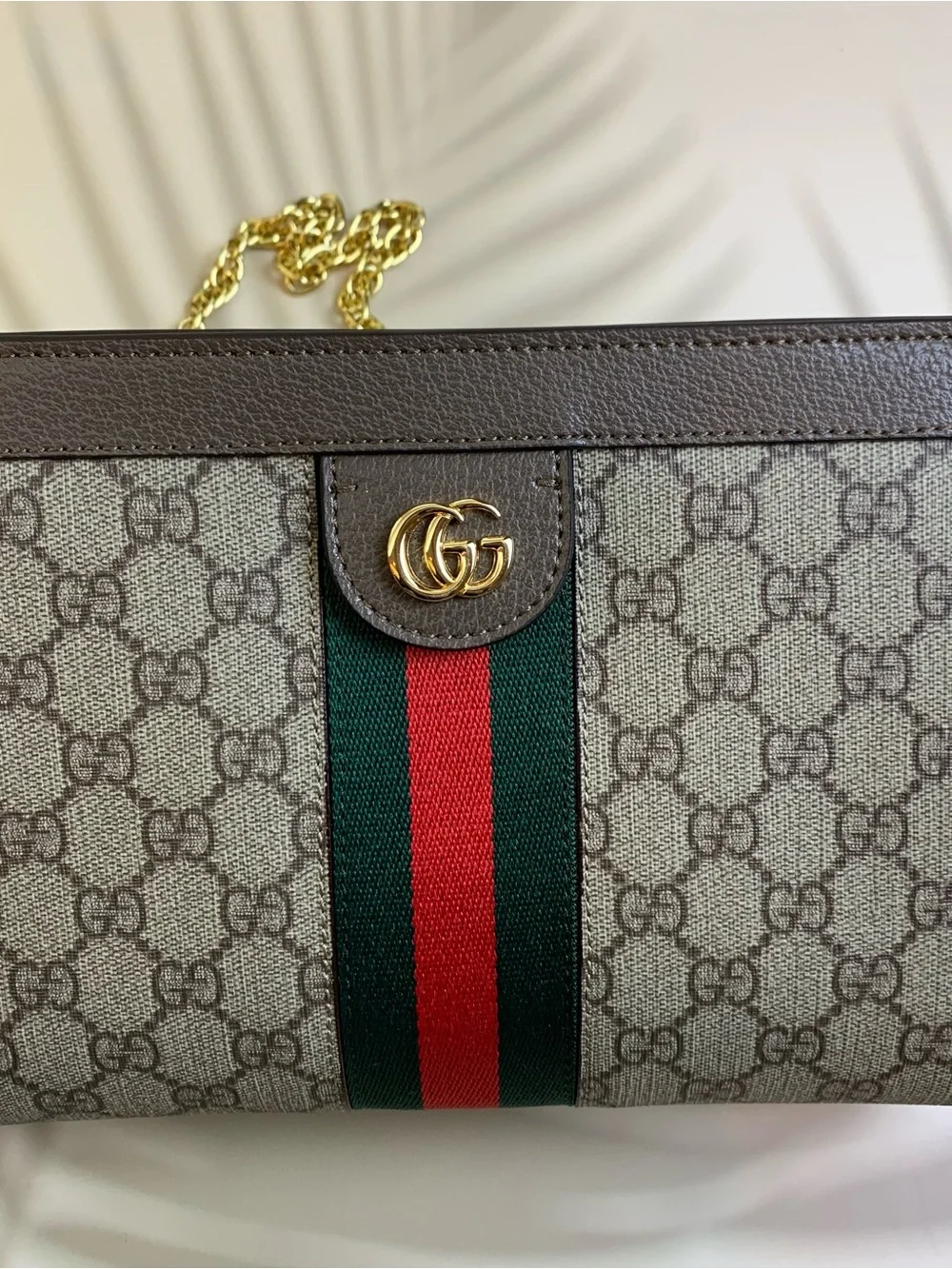 Gucci Luxury Monogram Crossbody Laptop Bag in Beige with Green and Red Stripe